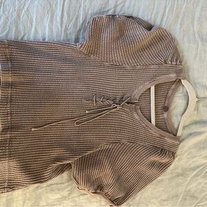 Free People Brown Knit Short Sleeve Top